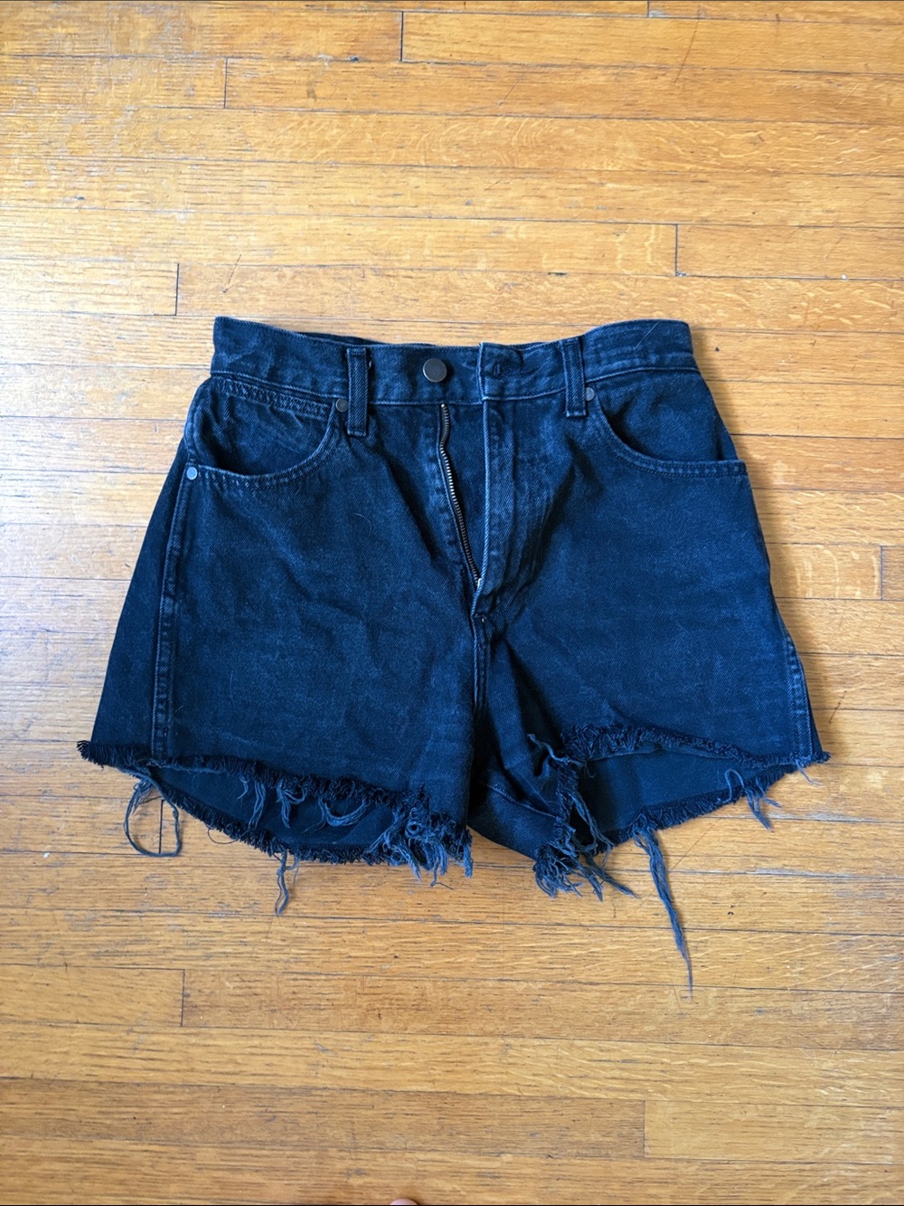 Wrangler Black Frayed Cutoff Denim Shorts